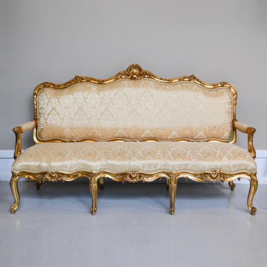 SOF LOUIS XV FOLHA OURO/SEDA DAMASC BEIGE 3LUGARES