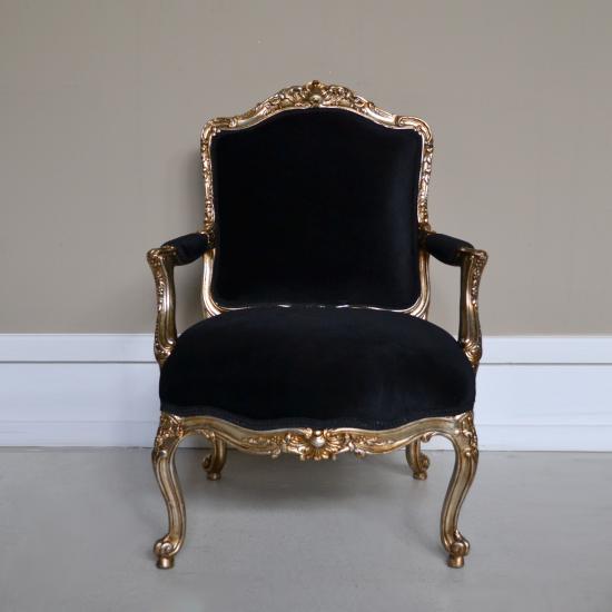 POLTRONA LOUIS XV PRATA/VELUDO PRETO