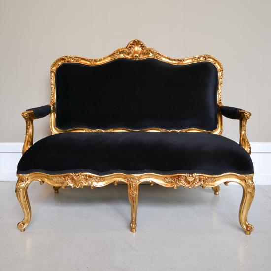 SOF LOUIS XV FOLHA OURO/VELUDO PRETO 2 LUGARES