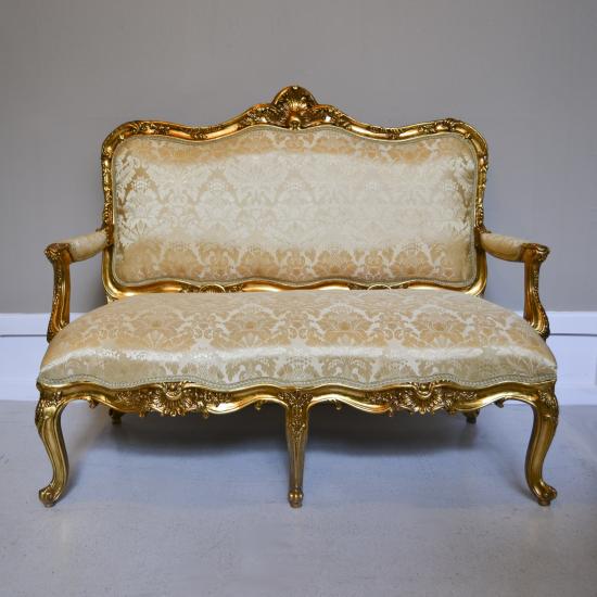 SOF LOUIS XV FOLHA OURO/SEDA DAMASC BEIGE 2LUGARES