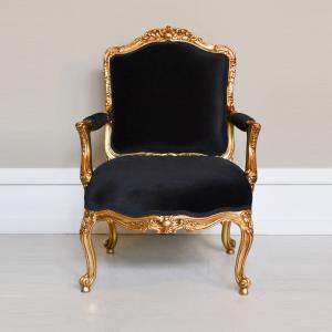 POLTRONA LOUIS XV OURO/VELUDO PRETO