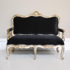 SOF LOUIS XV FOLHA PRATA/VELUDO PRETO 2LUGARES