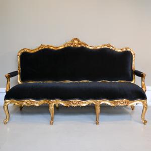 SOF LOUIS XV FOLHA OURO/VELUDO PRETO 3 LUGARES