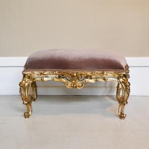 BANQUETA LOUIS XV PRATA/VELUDO CINZA