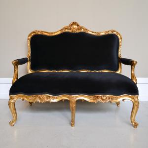 SOF LOUIS XV FOLHA OURO/VELUDO PRETO 2 LUGARES