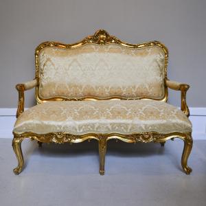 SOF LOUIS XV FOLHA OURO/SEDA DAMASC BEIGE 2LUGARES