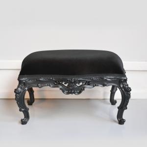 BANQUETA LOUIS XV PRETO/ VELUDO PRETO