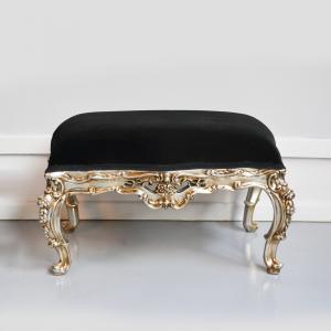 BANQUETA LOUIS XV PRATA/VELUDO PRETO